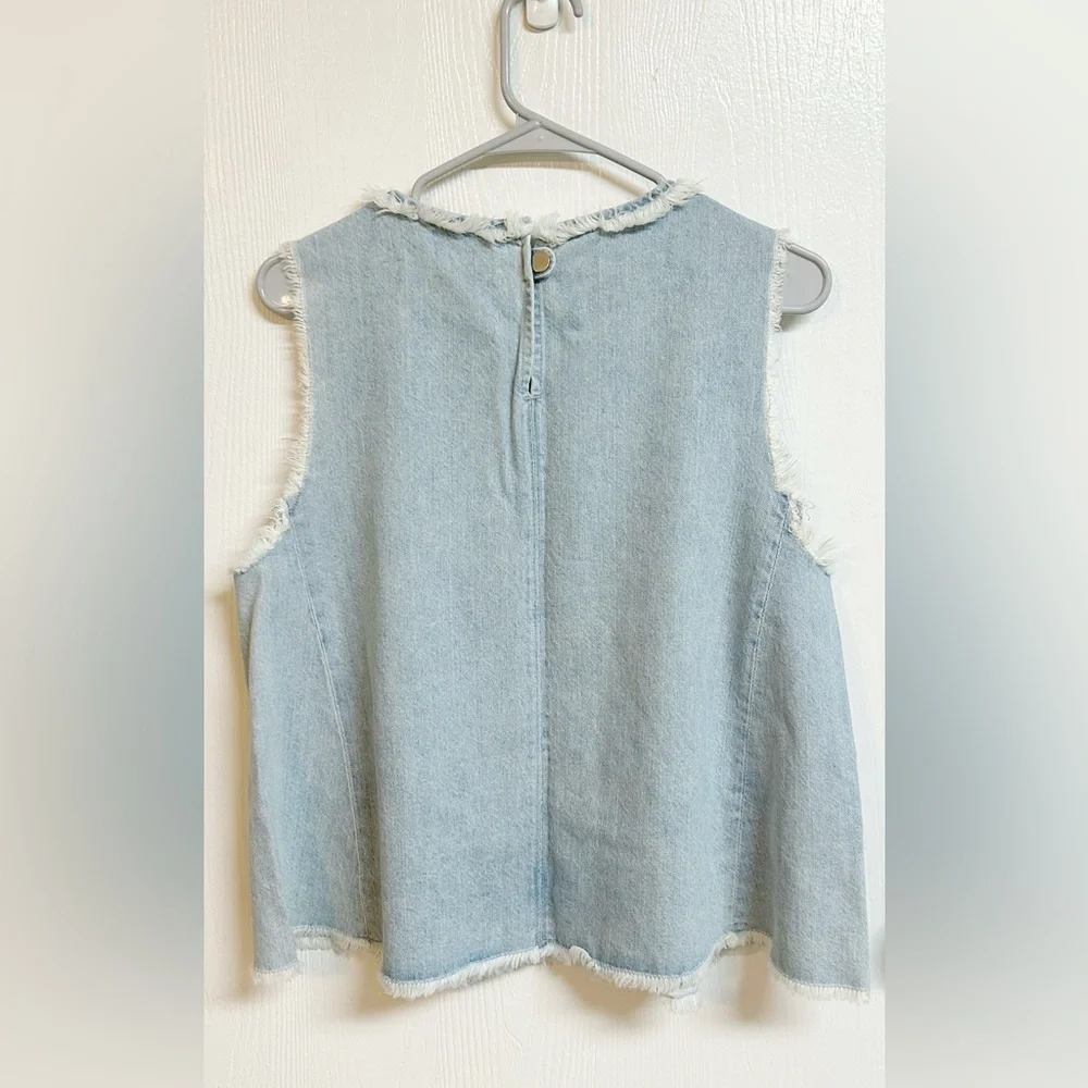 J. Brand Sleeveless Boho Denim Fringe Top Size Large - Picture 5 of 7